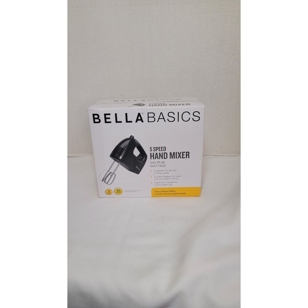 Bella Basics 5-Speed Hand Mixer Black Compact Electric Kitchen Mixer New In Box
